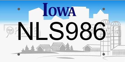 NLS986 Iowa License Plate