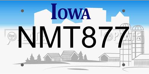 NMT877 Iowa License Plate