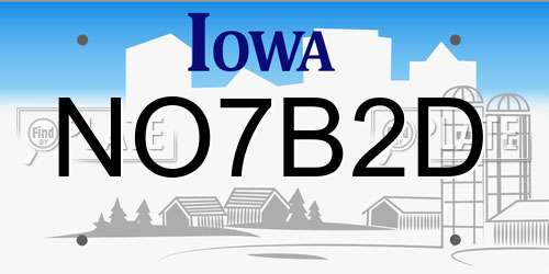 NO7B2D Iowa License Plate