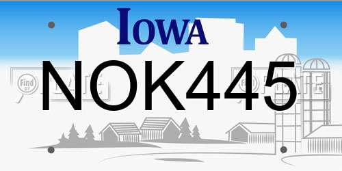 NOK445 Iowa License Plate