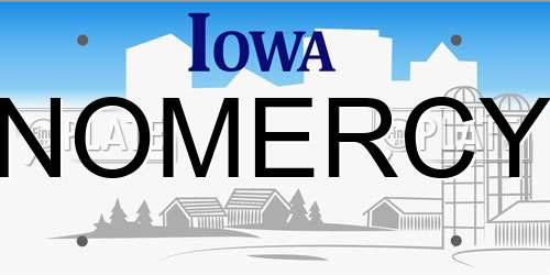 NOMERCY Iowa License Plate