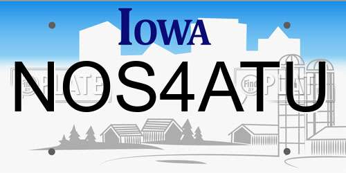 NOS4ATU Iowa License Plate