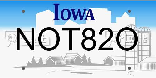 NOT82O Iowa License Plate