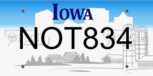 NOT834 Iowa License Plate