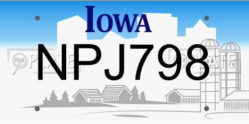 NPJ798 Iowa License Plate