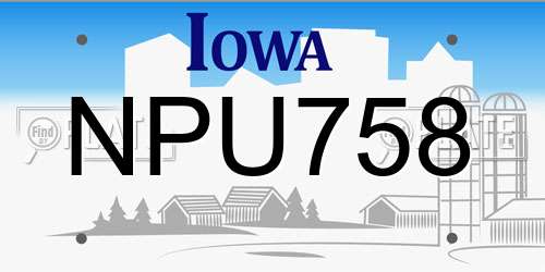 NPU758 Iowa License Plate