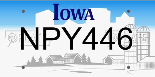 NPY446 Iowa License Plate