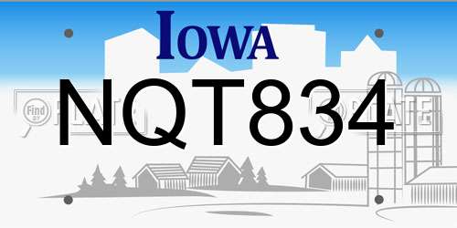 NQT834 Iowa License Plate
