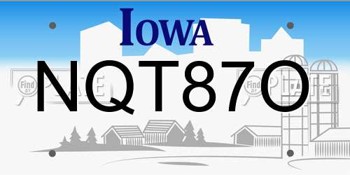 NQT87O Iowa License Plate