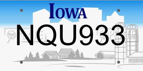 NQU933 Iowa License Plate