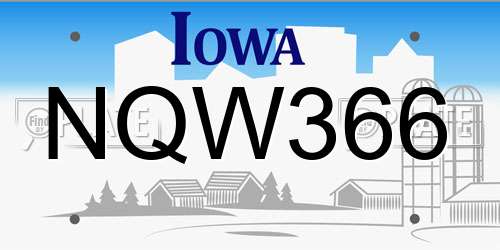 NQW366 Iowa License Plate