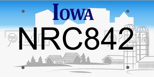 NRC842 Iowa License Plate