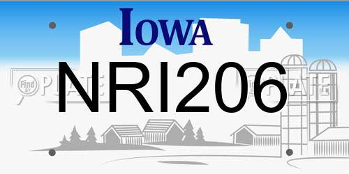 NRI206 Iowa License Plate