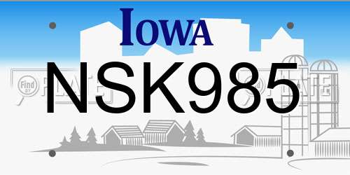 NSK985 Iowa License Plate