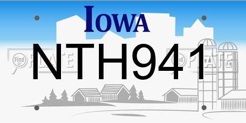 NTH941 Iowa License Plate