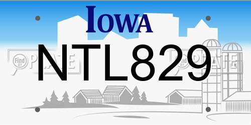 NTL829 Iowa License Plate