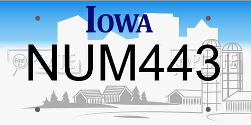 NUM443 Iowa License Plate