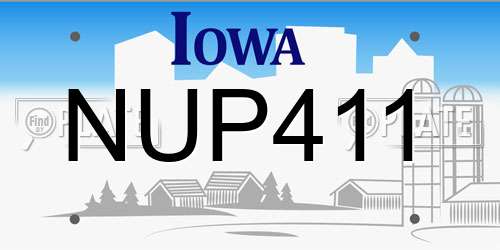 NUP411 Iowa License Plate