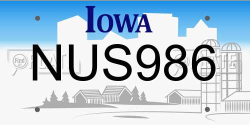 NUS986 Iowa License Plate