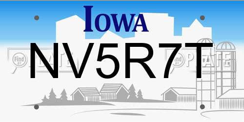 NV5R7T Iowa License Plate