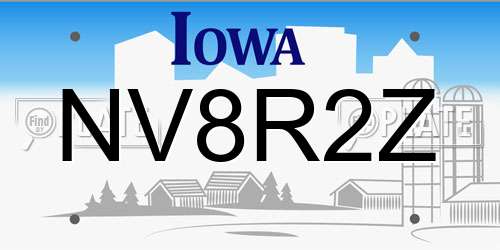 NV8R2Z Iowa License Plate