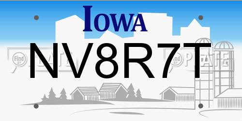 NV8R7T Iowa License Plate