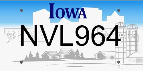 NVL964 Iowa License Plate