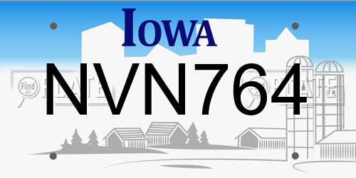 NVN764 Iowa License Plate