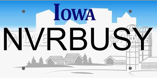 NVRBUSY Iowa License Plate