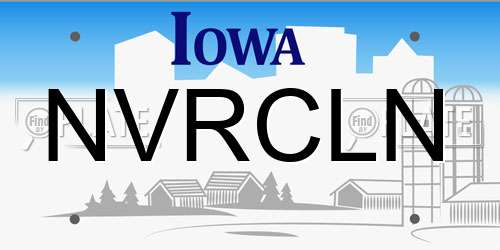 NVRCLN Iowa License Plate