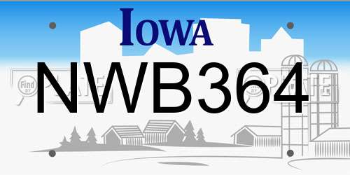 NWB364 Iowa License Plate
