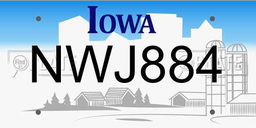 NWJ884 Iowa License Plate