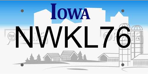 NWKL76 Iowa License Plate