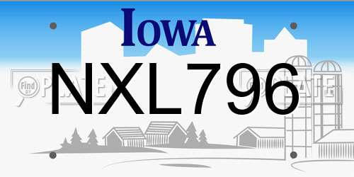 NXL796 Iowa License Plate
