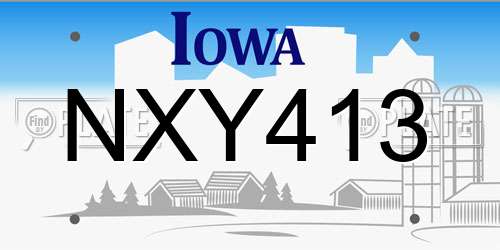NXY413 Iowa License Plate