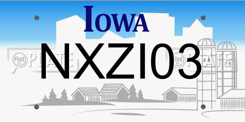 NXZI03 Iowa License Plate