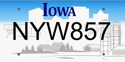 NYW857 Iowa License Plate