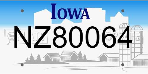 NZ80064 Iowa License Plate
