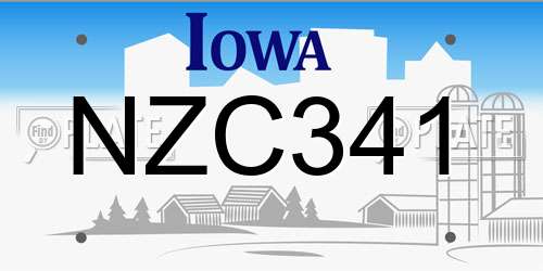 NZC341 Iowa License Plate