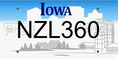 NZL360 Iowa License Plate