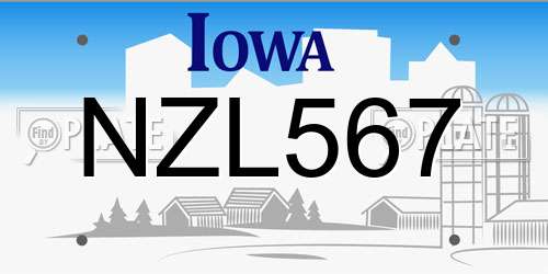 NZL567 Iowa License Plate