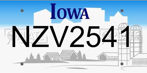 NZV2541 Iowa License Plate