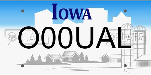 O00UAL Iowa License Plate