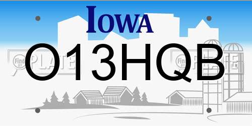 O13HQB Iowa License Plate
