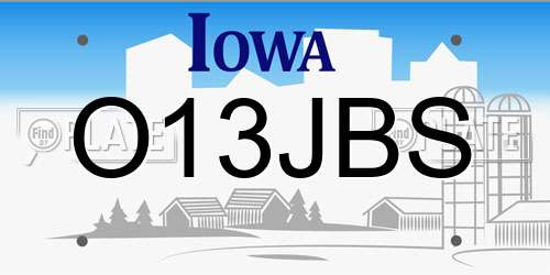 O13JBS Iowa License Plate