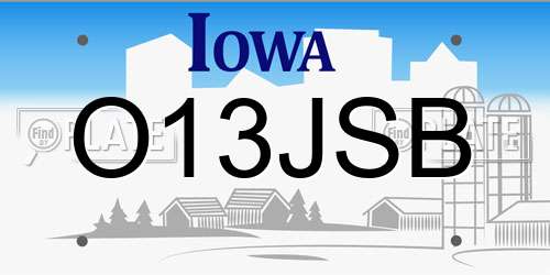 O13JSB Iowa License Plate