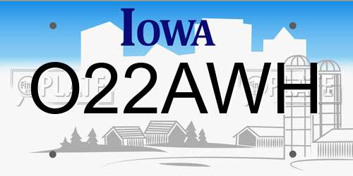 O22AWH Iowa License Plate
