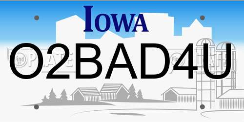 O2BAD4U Iowa License Plate