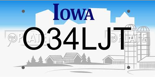O34LJT Iowa License Plate