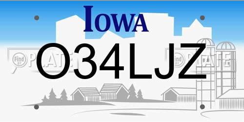 O34LJZ Iowa License Plate